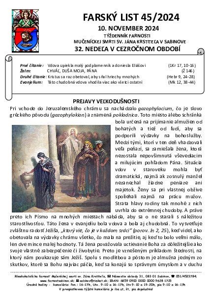 Farský list 32. cezročná nedeľa