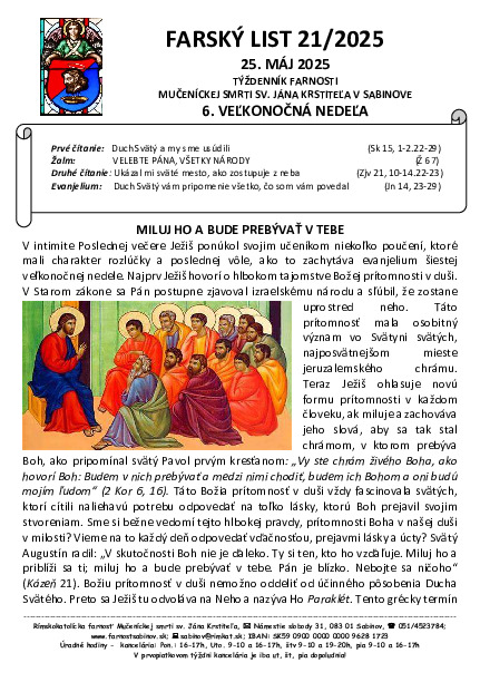 Farský list 6. Veľkonočná nedeľa