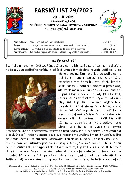 Farský list - 16. nedeľa v cezročnom období