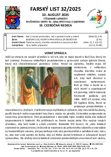 Farský list - 19. nedeľa v cezročnom období