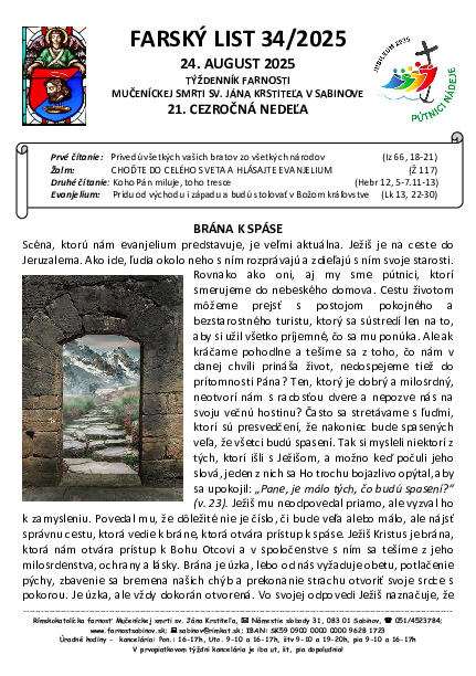 Farský list - 21. nedeľa v cezročnom období