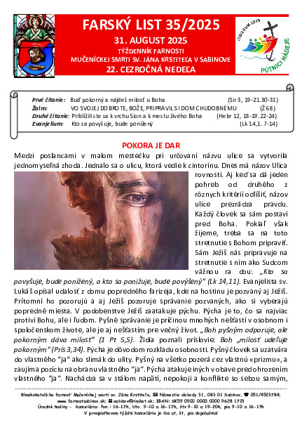 Farský list - 22. nedeľa v cezročnom období