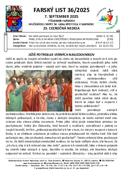 Farský list - 23. nedeľa v cezročnom období
