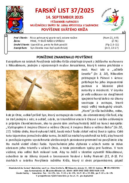 Farský list - 24. nedeľa v cezročnom období - Povýšenie Sv. Kríža