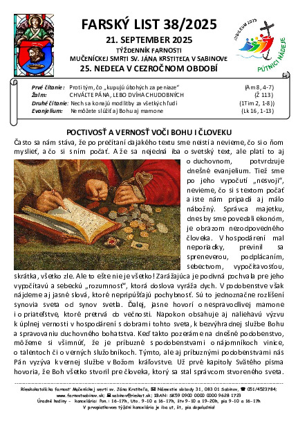 Farský list - 25. nedeľa v cezročnom období