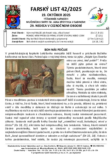Farský list - 29. nedeľa v cezročnom období