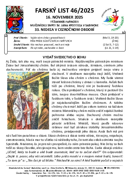 Farský list - 33. nedeľa v cezročnom období