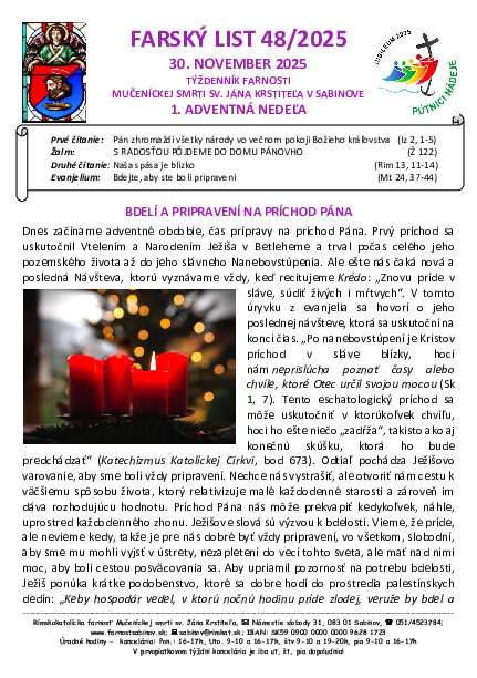 Farský list - 1. adventná nedeľa 
