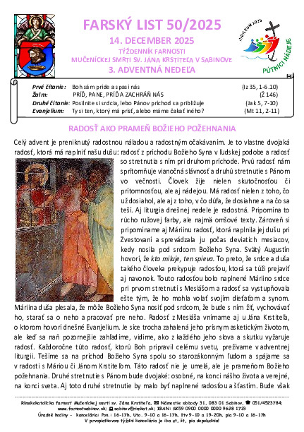 Farský list - 3. adventná nedeľa