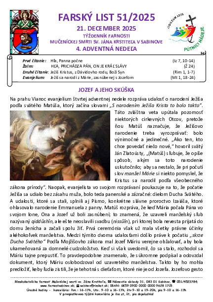 Farský list - 4. adventná nedeľa