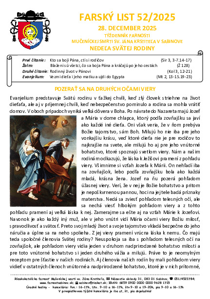 Farský list 2. nedeľa po Narodení Pána