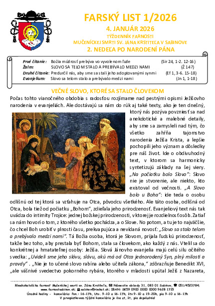 Farský list 2. nedeľa po Narodení Pána II