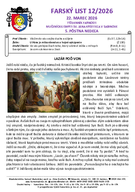 Farský list 5. veľkonočná nedeľa