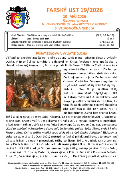 Farský list - 6. veľkonočná nedeľa
