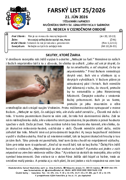 Farský list - 12. cezročná nedeľa