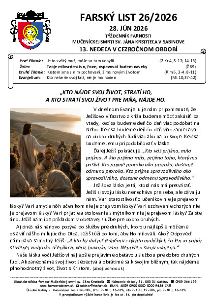Farský list - 13. cezročná nedeľa
