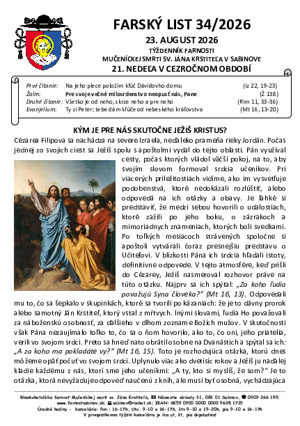 Farský list 21. cezročná nedeľa