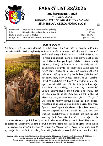 Farský list - 25. cezročná nedeľa