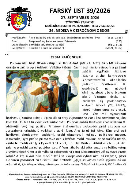 Farský list - 26. cezročná nedeľa