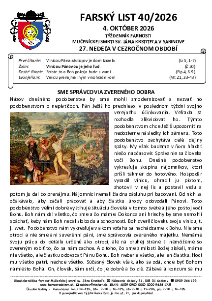 Farský list - 27. cezročná nedeľa