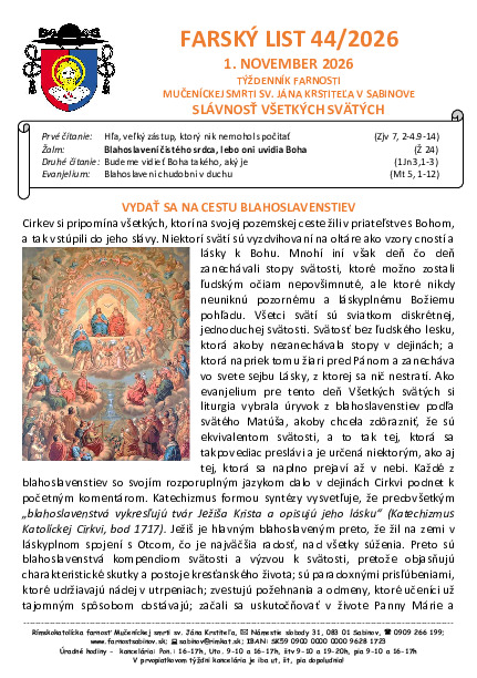 Farský list - 1. november - Všetci svätí
