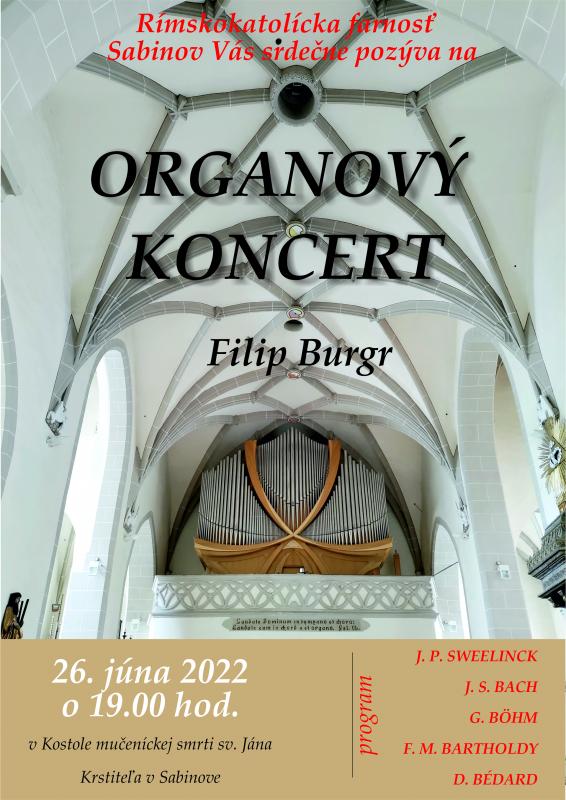 Organový koncert 26.6. 2022 o 19.00